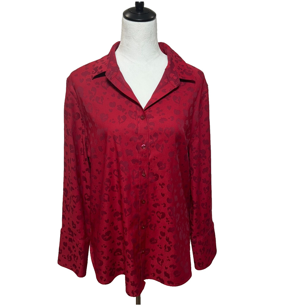 Chicos Top Womens XL 3 Red Animal Print Button Up No Iron Chic Stretch